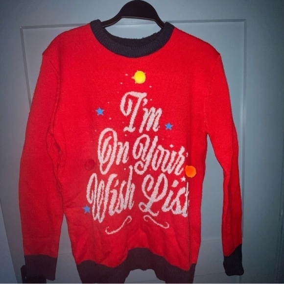 H&M I'm On Your Wish List Ugly Christmas Sweater red holidays party size S - Picture 3 of 9